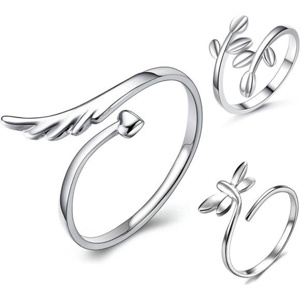 3pcs S925 Sterling Silver Open Rings Set Finger Ring Joint Ring Toe Ring Beach